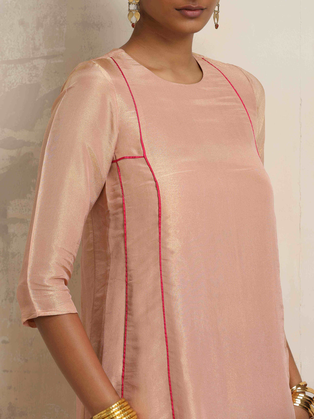 trueBrowns Blush Pink Tissue A-line Kurta Set - Distacart