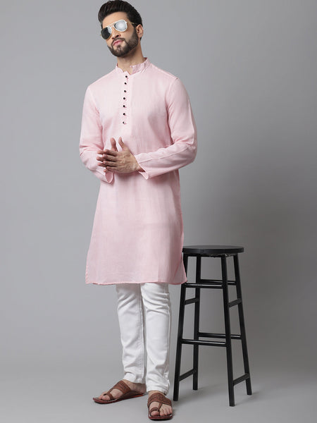 Even Apparels Pink Pure Cotton Kurta With Band Collar