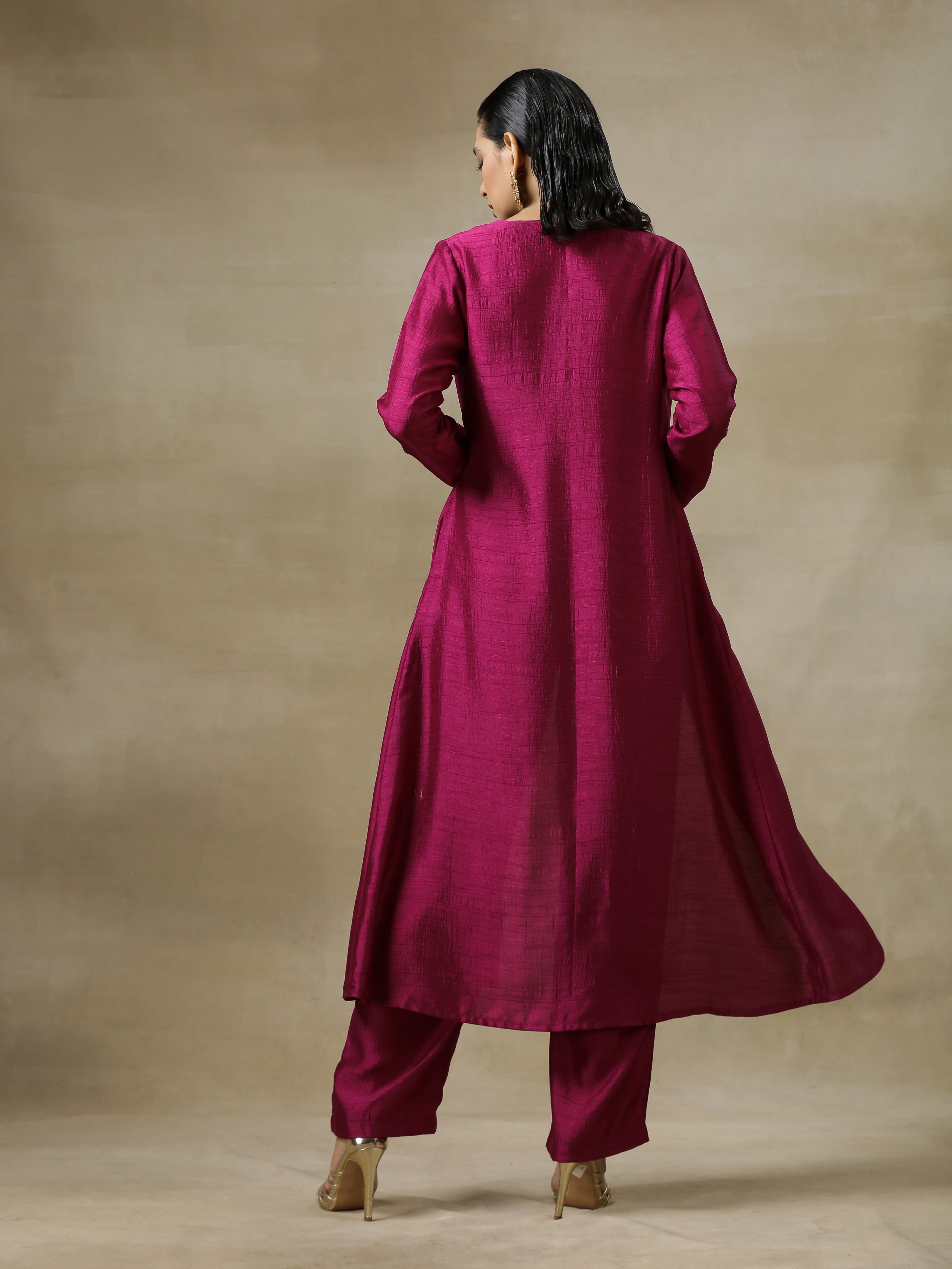 trueBrowns Purple Textured Silk Overlay Jacket Blouse Pant Set | Relove - Distacart