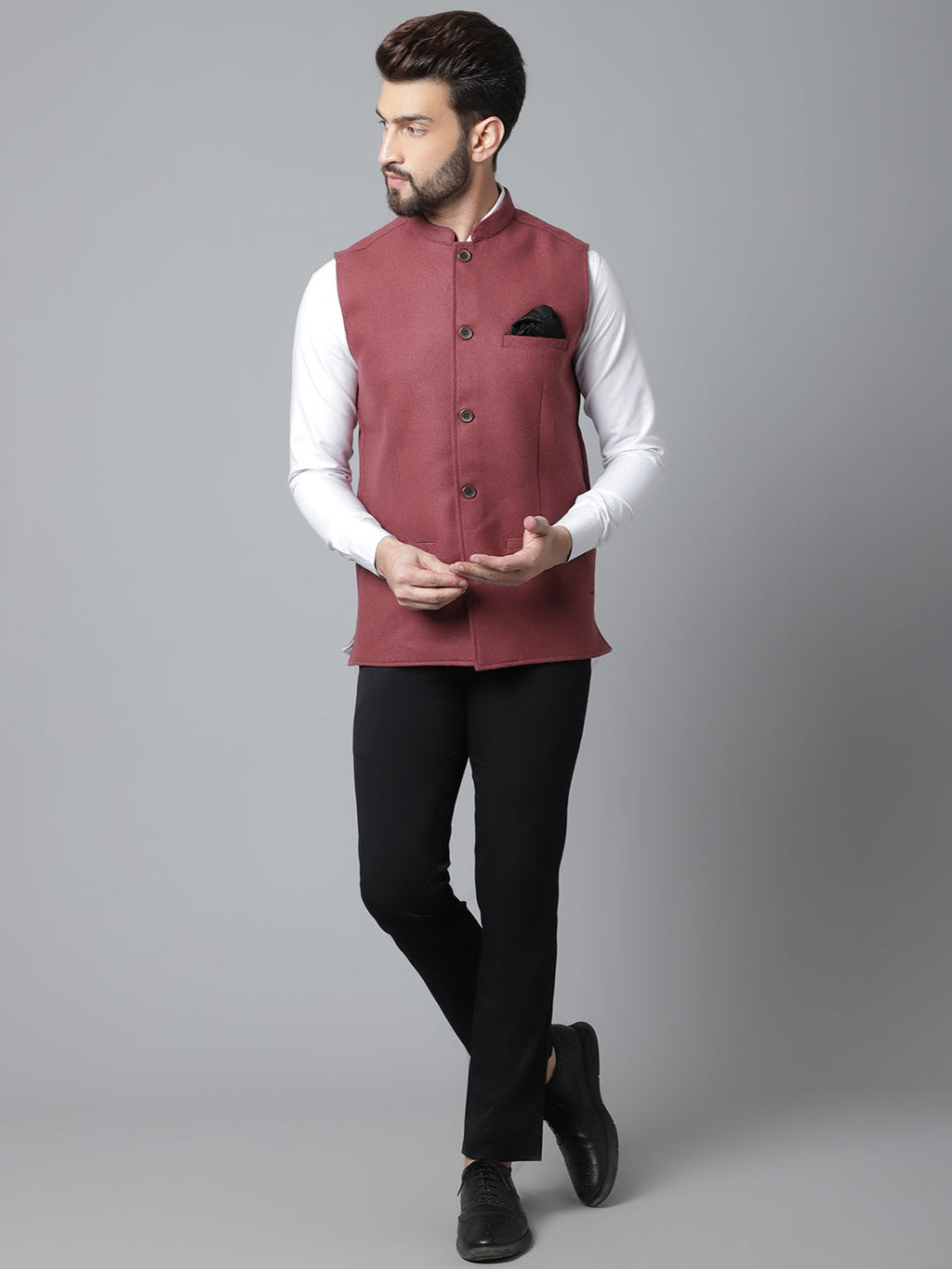 Even Apparels Men's Brown Pure Wool Nehru Jacket