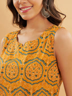 InWeave Haldi Yellow Mughal Kalamkari W/U Top