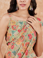 InWeave Women's Pear Green Red Floral Skirt Saree - Distacart