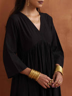 trueBrowns Black Metallic Flared Anarkali Kurta Set - Distacart