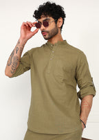 Fabmade Olive Dune Linen Short Kurta Co-Ord Set