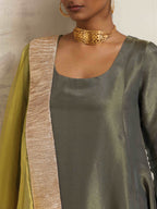 trueBrowns Green Tissue Anarkali Kurta Dupatta Set - Distacart