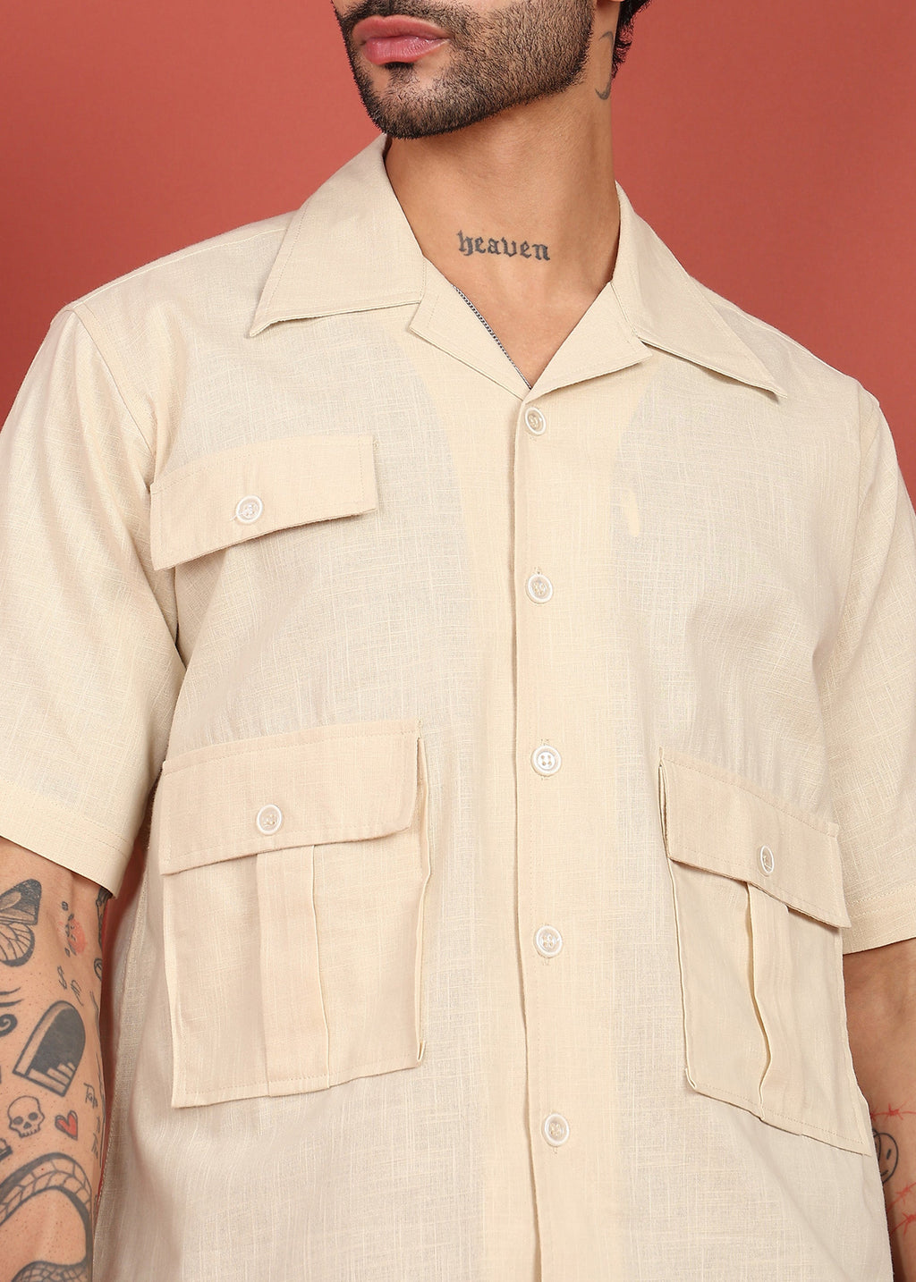 Fabmade Men’S Cream Shirt With 3 Pockets – Relaxed Fit