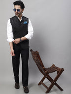 Even Apparels Men's Black Nehru Jacket With Welt Pockets