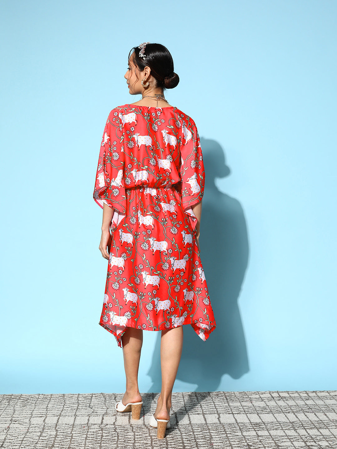 InWeave Women's Bright Pink Indian Bull Print Kaftan - Distacart