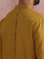 trueBrowns Men's Mustard Cotton Mandarin Collar Stylized Kurta