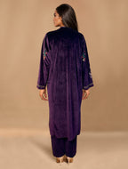 trueBrowns Wine Velvet Embroidered Kurta Set - Distacart