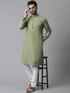 Even Apparels Green Pure Cotton Kurta With Band Collar - Distacart