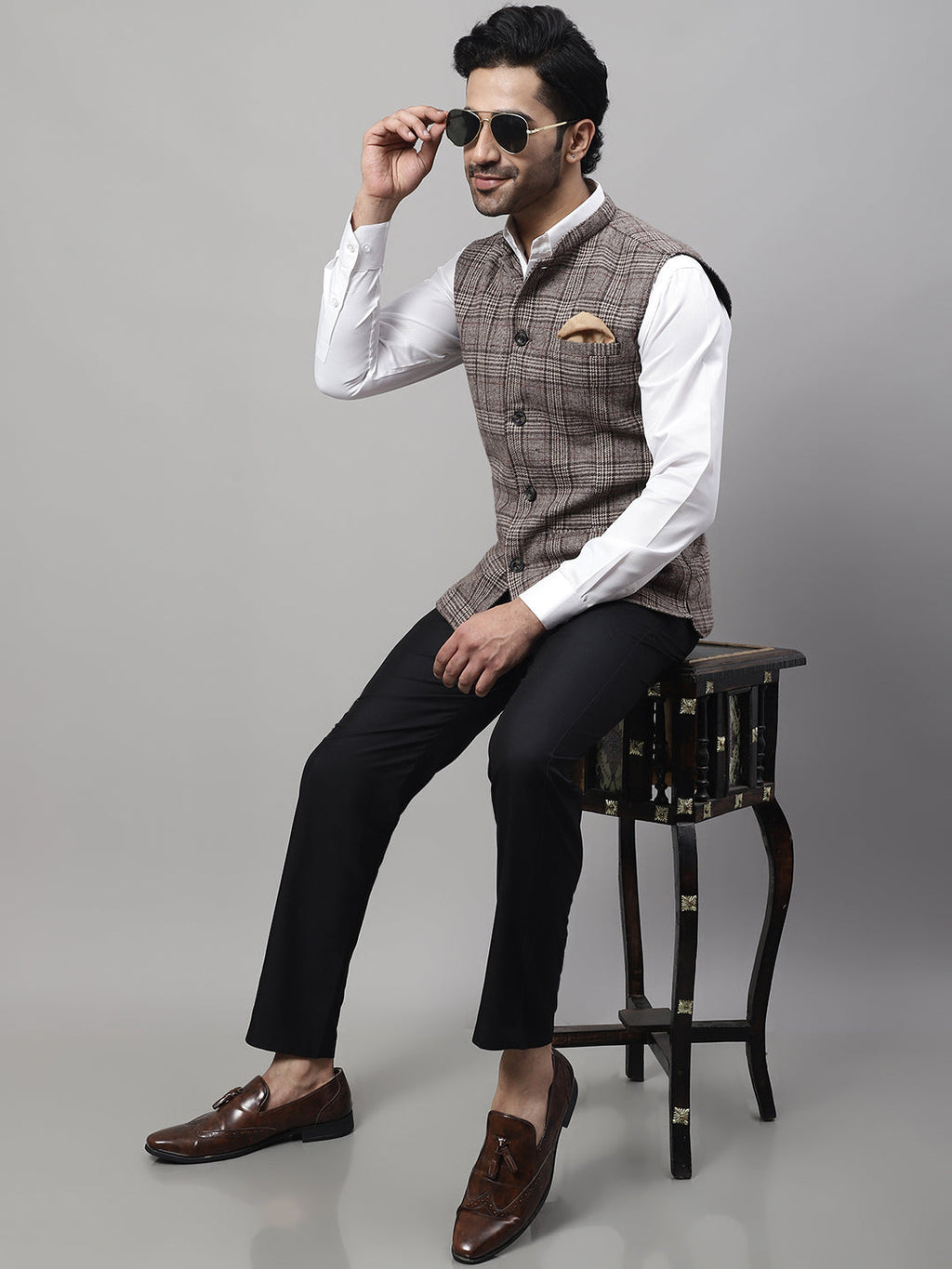 Even Apparels Men's Beige Pure Wool Nehru Jacket
