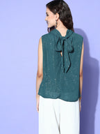 InWeave Women's Teal Lurex Tie Up Top