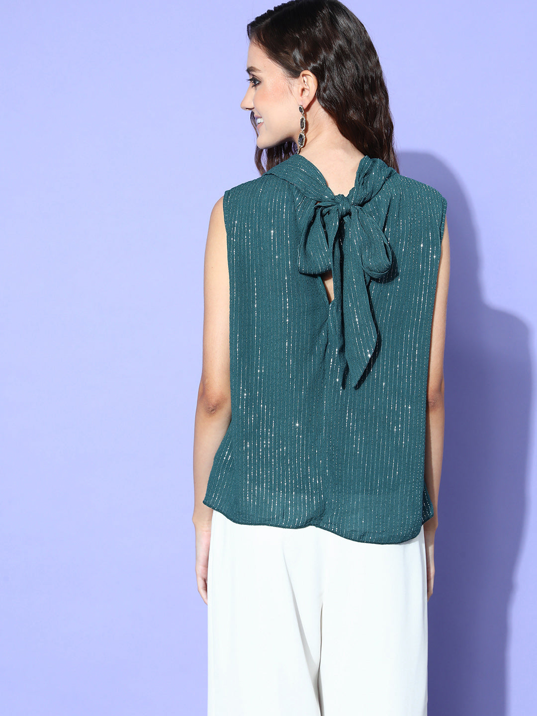 InWeave Women's Teal Lurex Tie Up Top