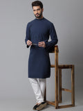 Even Apparels Blue Solid Kurta With Band Collar - Distacart