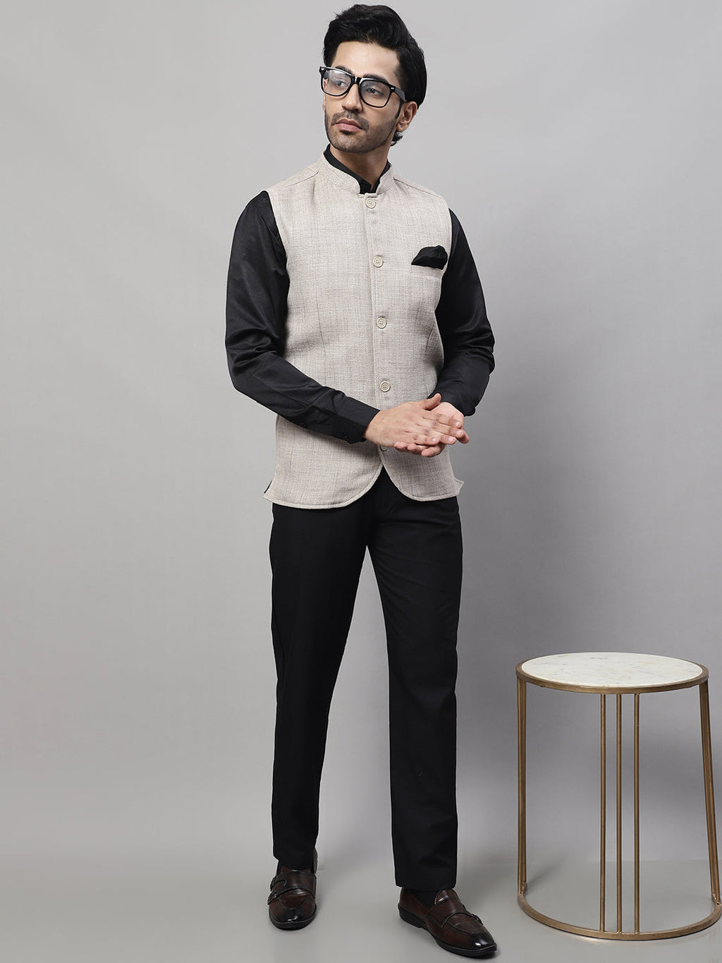 Even Apparels Men's Beige Nehru Jacket With Welt Pockets