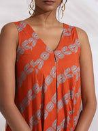 trueBrowns Orange Cotton Print Sleeveless Kurta Set - Distacart