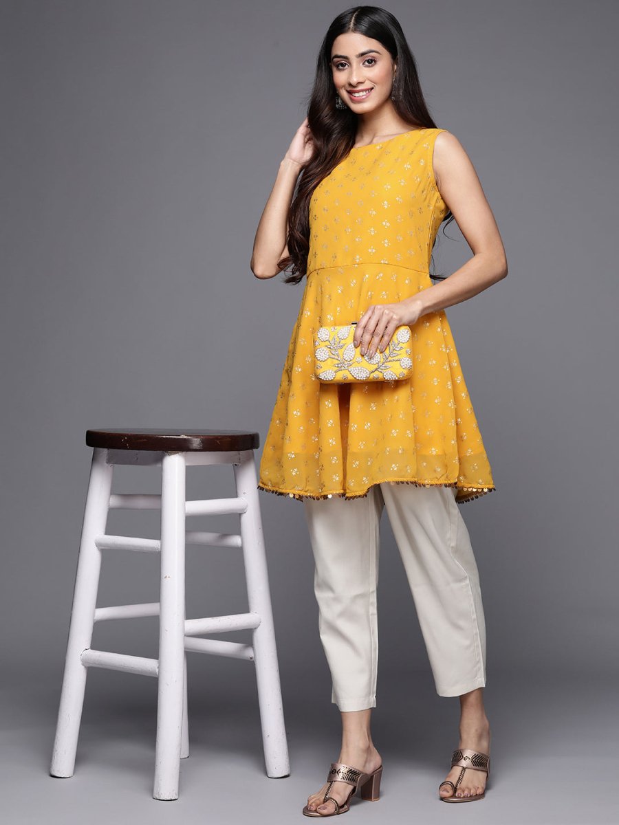Ahalyaa Boat Neck Printed Embellished Tunic