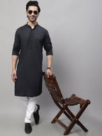 Even Apparels Black Pure Cotton Kurta With Band Collar