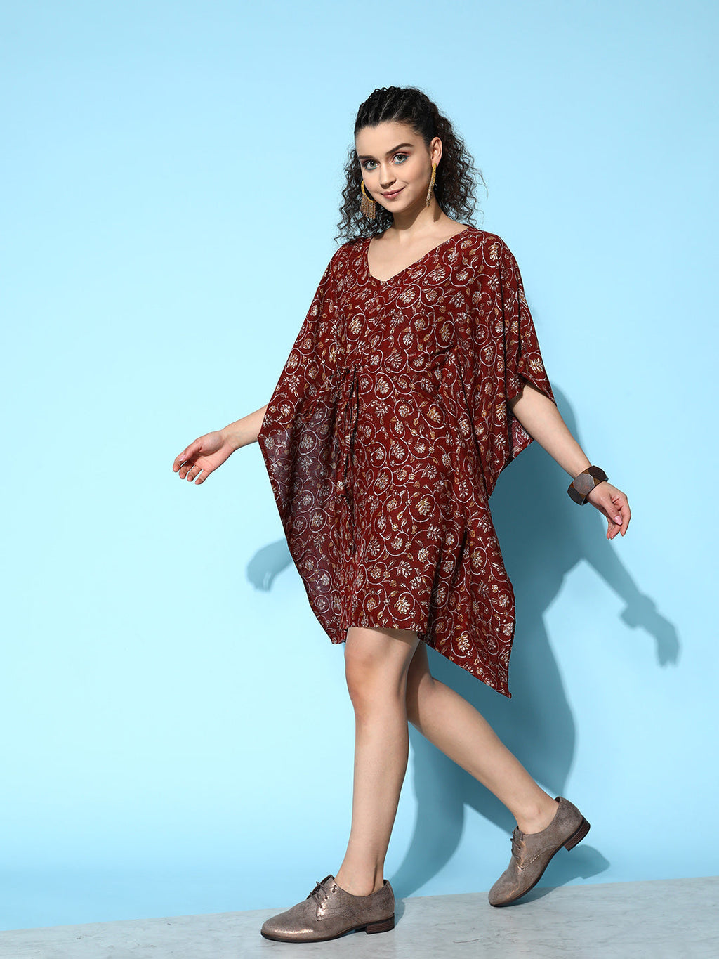 InWeave Women's Burgundy Jaal Print Kaftan Dress - Distacart