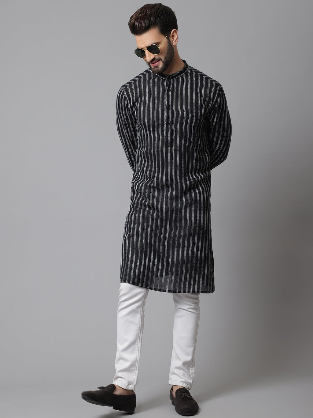 Even Apparels Black Pure Cotton Kurta With Band Collar - Distacart