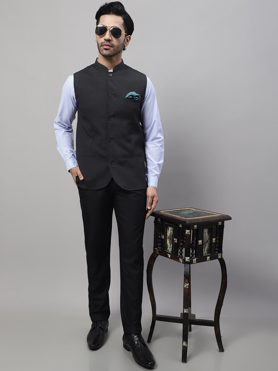 Even Apparels Men's Grey Nehru Jacket With Welt Pockets