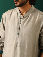 trueBrowns Men's Grey Silk Long Kurta
