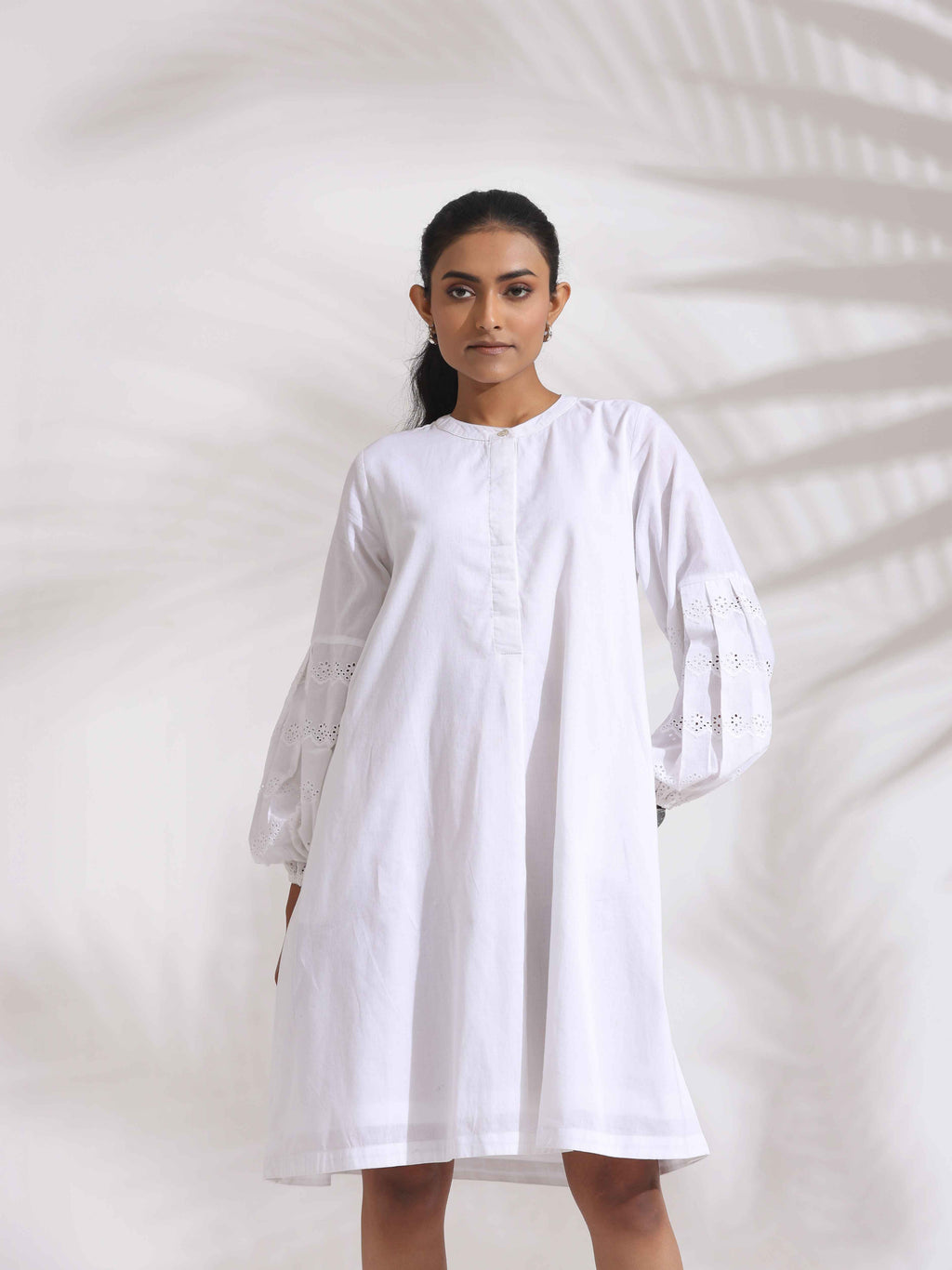 trueBrowns White Cotton Schiffli Short Dress - Distacart