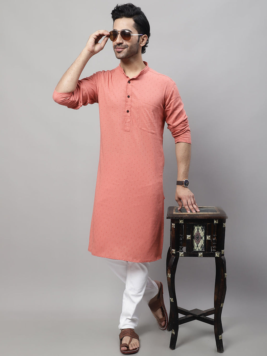 Even Apparels Maroon Pure Cotton Kurta With Band Collar - Distacart