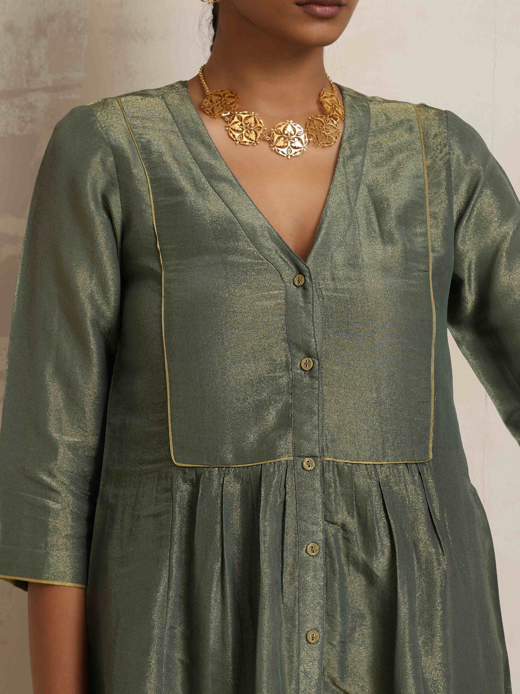 trueBrowns Green Tissue A-line Kurta Set - Distacart