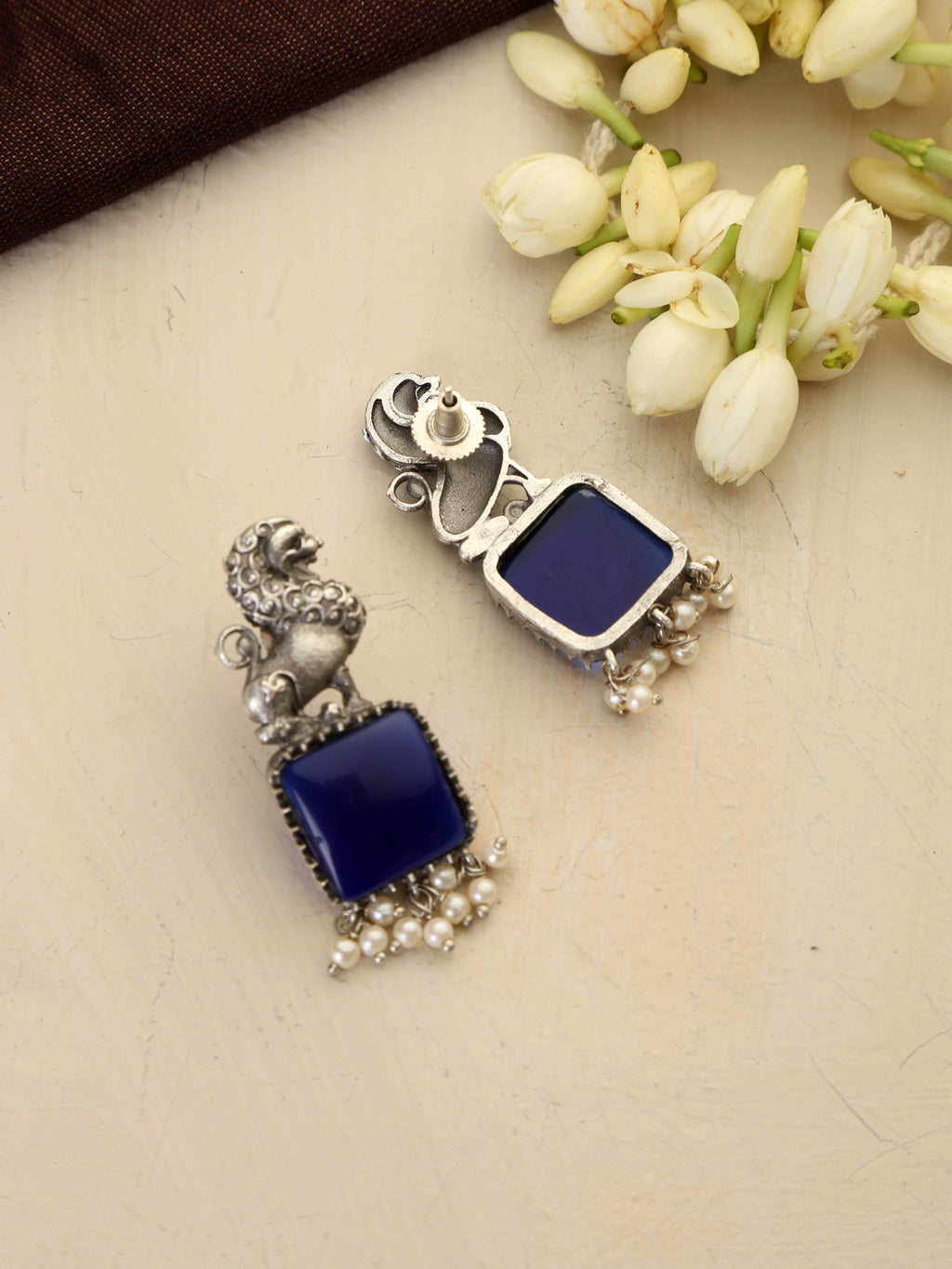 trueBrowns Silver Tone Turquise Stone Earrings - Distacart