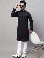 Even Apparels Black Pure Cotton Kurta With Band Collar