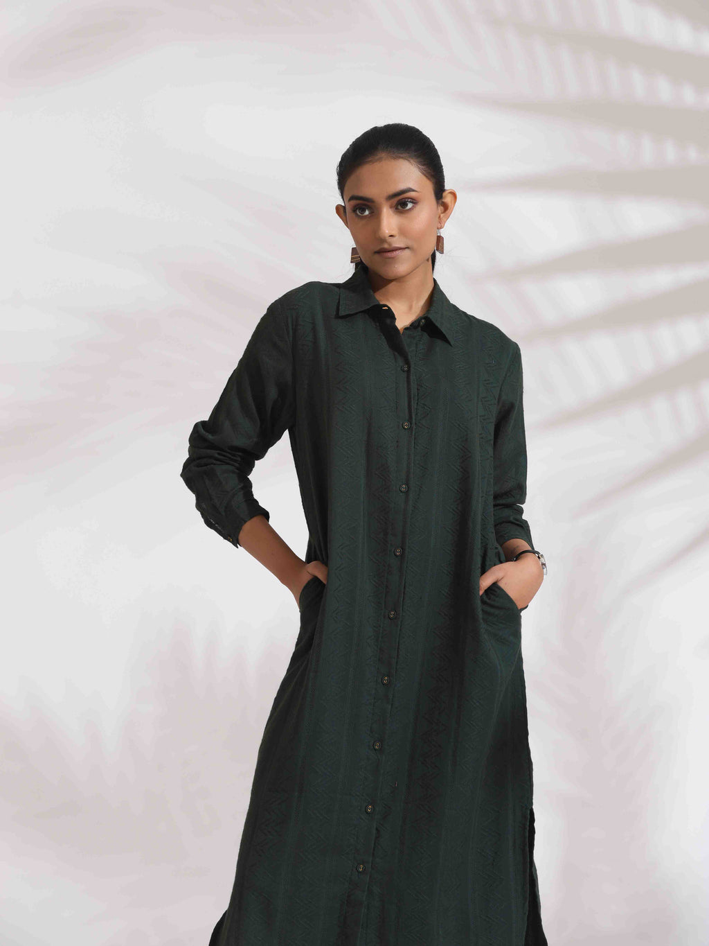 trueBrowns Green Cotton Shirt Dress - Distacart