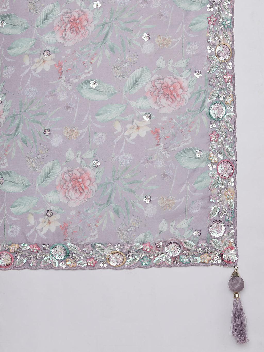 House of Panchhi Mauve Chiffon Sequins And Thread Embroidery Lehenga Choli & Dupatta