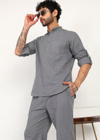 Fabmade Slate Grey Linen Short Kurta Co-Ord Set
