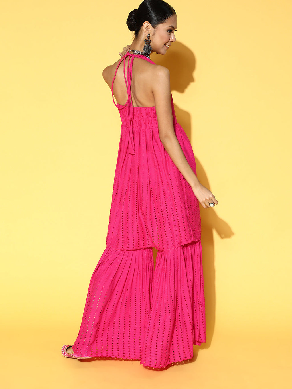 InWeave Fuchsia Backless Kurta Sharara Set