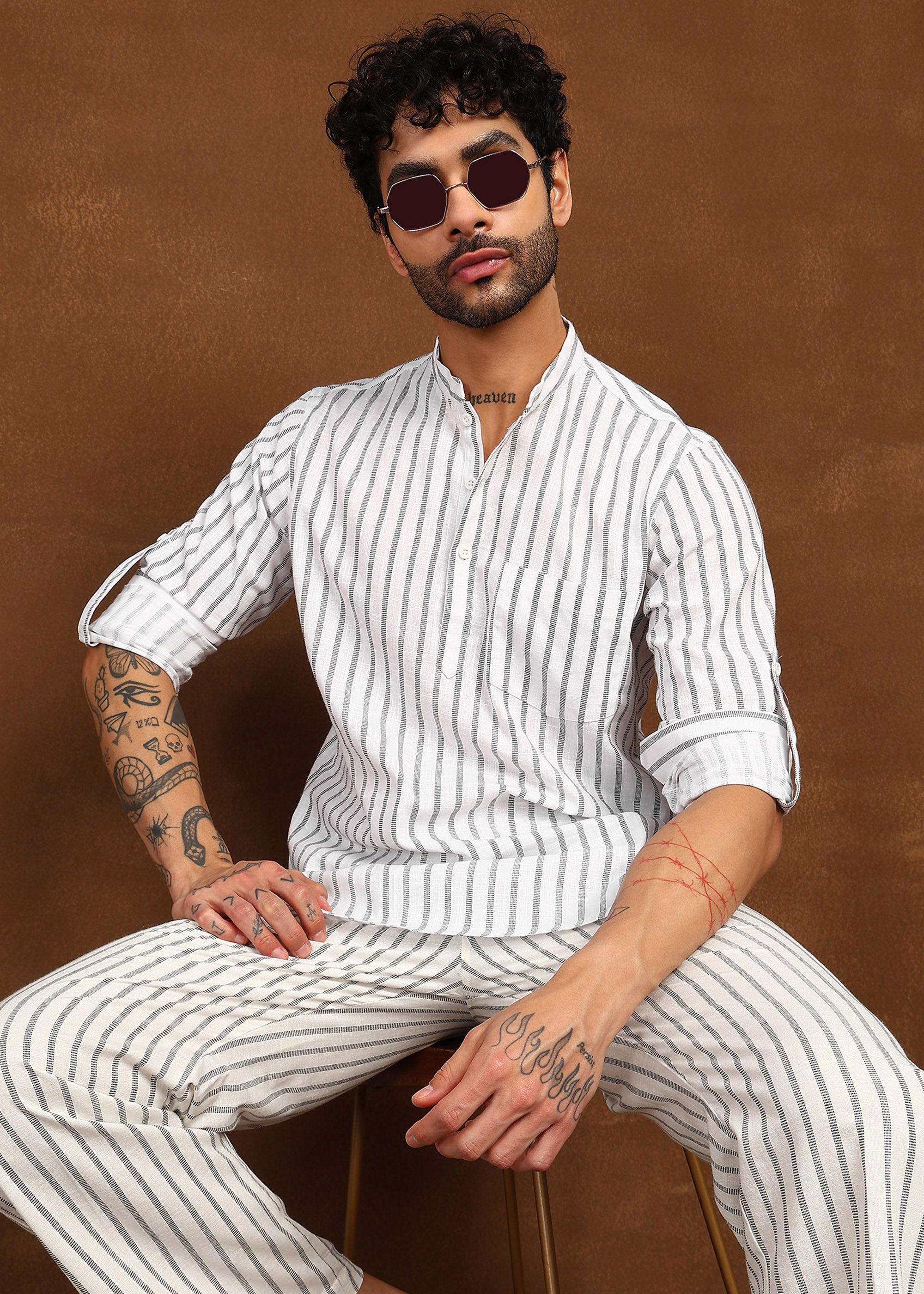 Fabmade Drift Pinstripe Linen Co-Ord Set