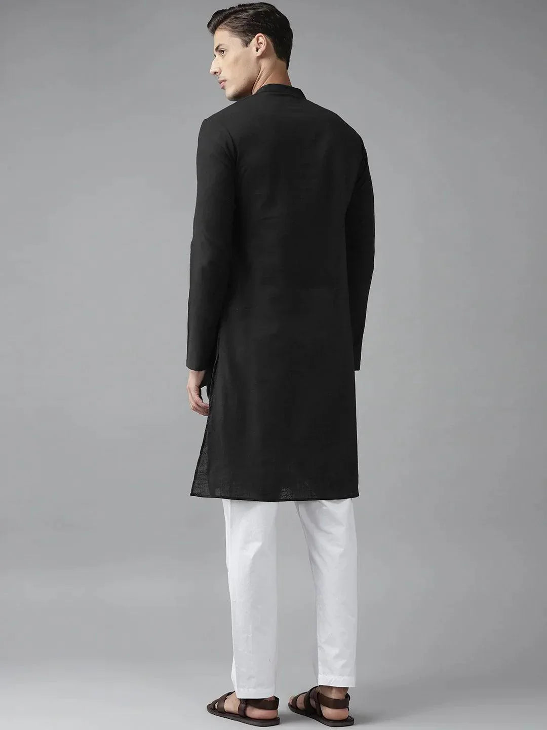 Fabmade Men Z-Black Cotton Linen Kurta