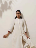trueBrowns Off-White Cotton Linen Kurta Pant Set - Distacart