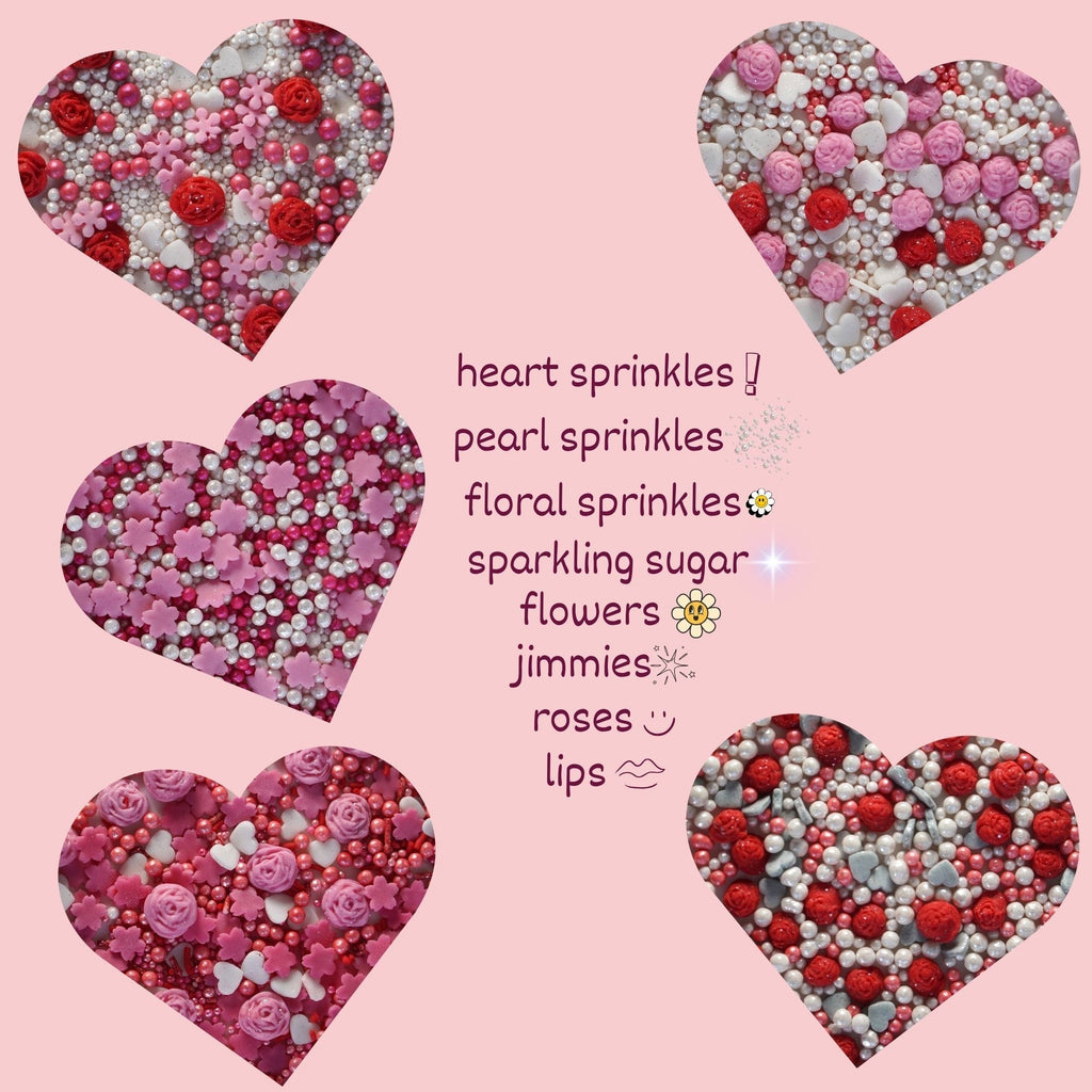confect pink mini roses lips i silver hearts vermcelli and white pearls sprinkles for baking cake decorative baby shower sprinkles edible sprinkles mix pack of 5
