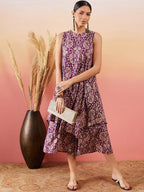 InWeave Dusty Mauve Paisley Round Neck Kurta Short Palazzo Set