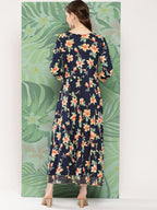 InWeave Women's Black Tropical Print Gota Long Dress - Distacart