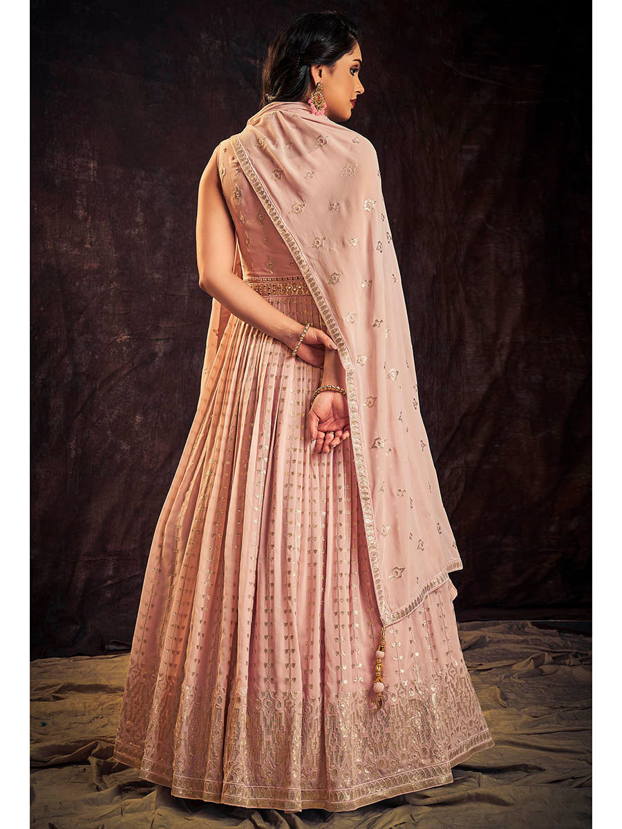 Myra Baby Pink Real Georgette Designer Gown Style Suit - Distacart