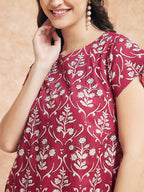 InWeave Women's Wine Cream Floral Print A Line Dress - Distacart