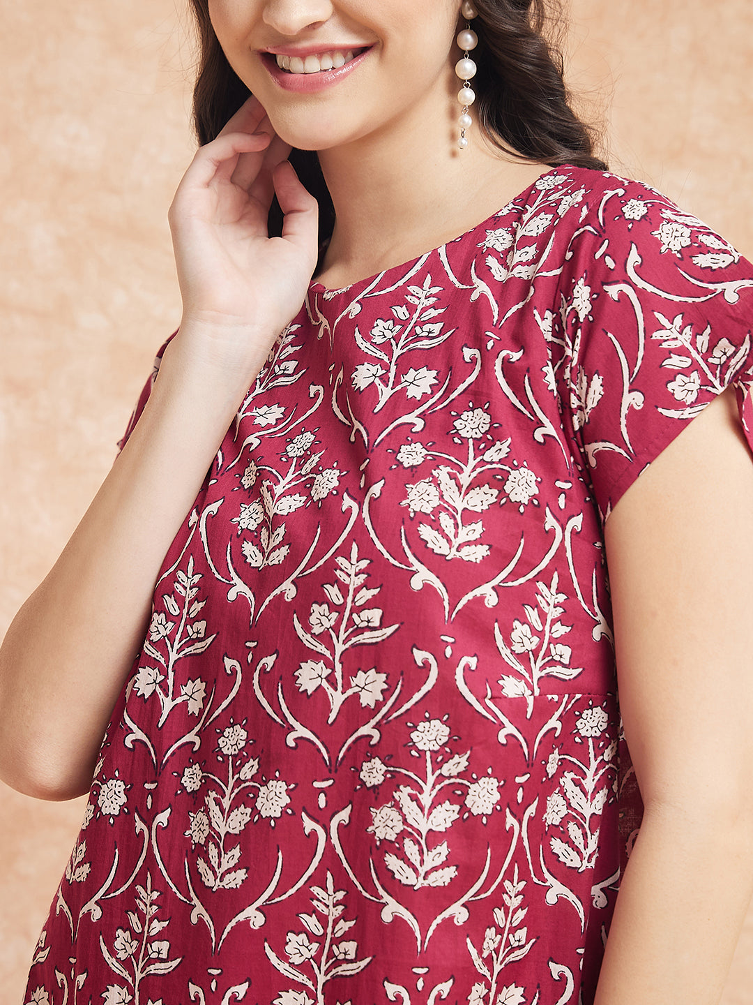 InWeave Women's Wine Cream Floral Print A Line Dress - Distacart