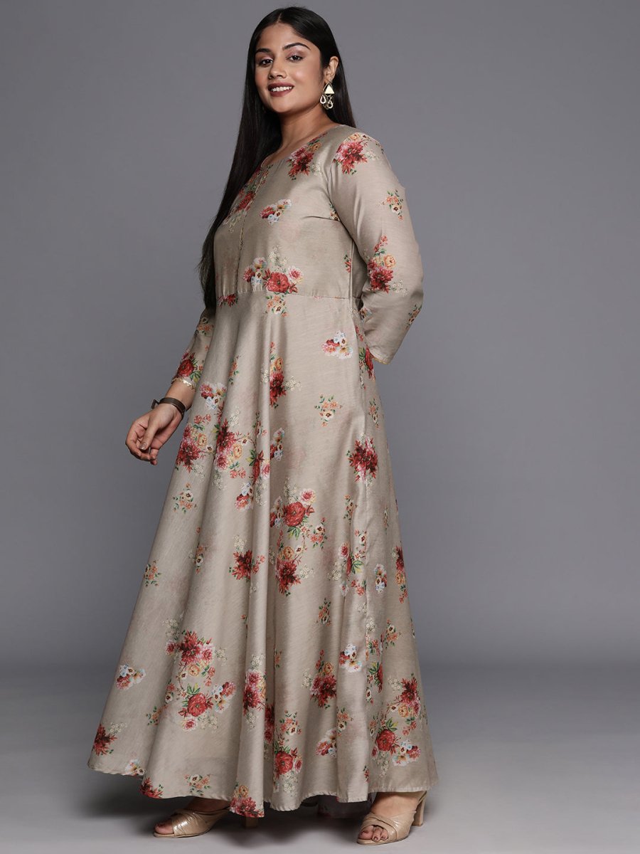 Ahalyaa Plus Size Round Neck Maxi Ethnic Dress With Dupatta - Distacart