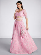 House of Panchhi Pink Net Sequins, Zarkan And Thread Embroidery Lehenga Choli & Dupatta