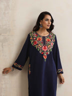 trueBrowns Blue Floral Embroidered Woollen Phiran Kurta - Distacart
