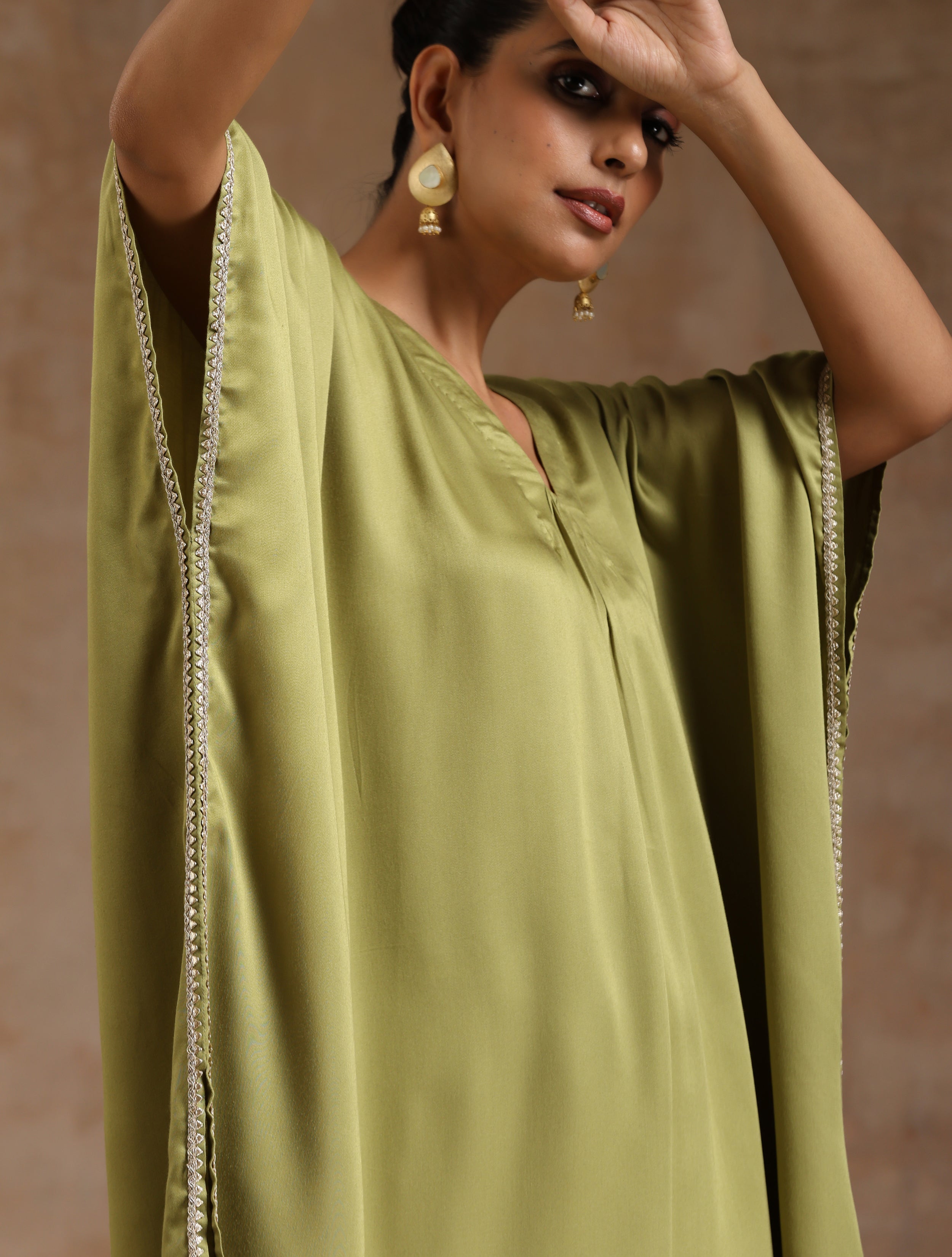 trueBrowns Light Green Modal Satin Kaftan Kurta Set | Relove - Distacart