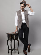 Even Apparels Men's Brown Pure Wool Nehru Jacket